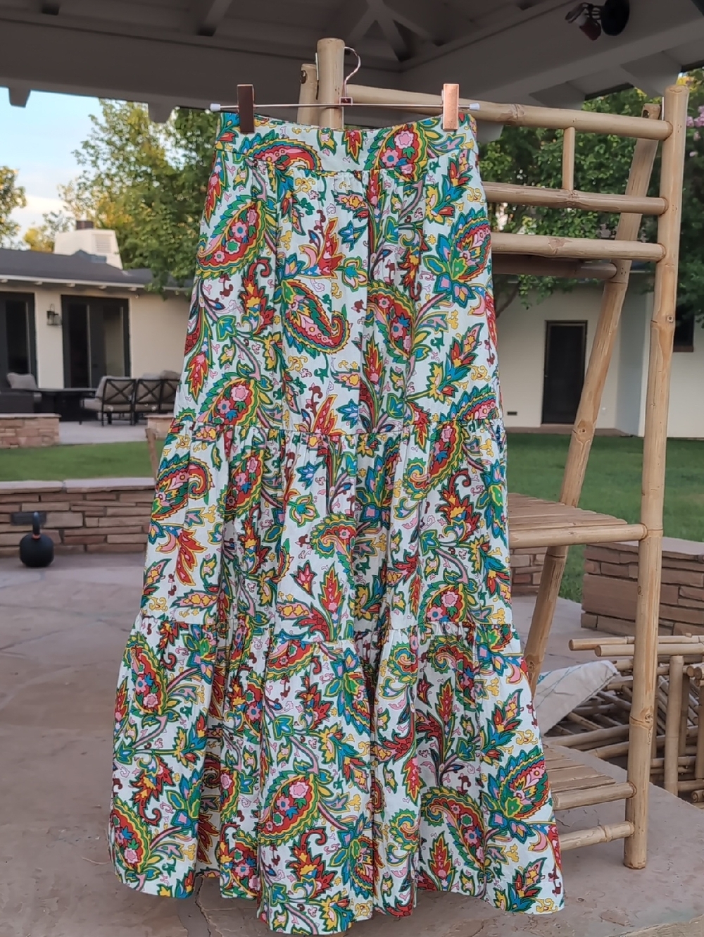 Boden White Maxi Skirt with Multicolor Paisley Print 100% Cotton